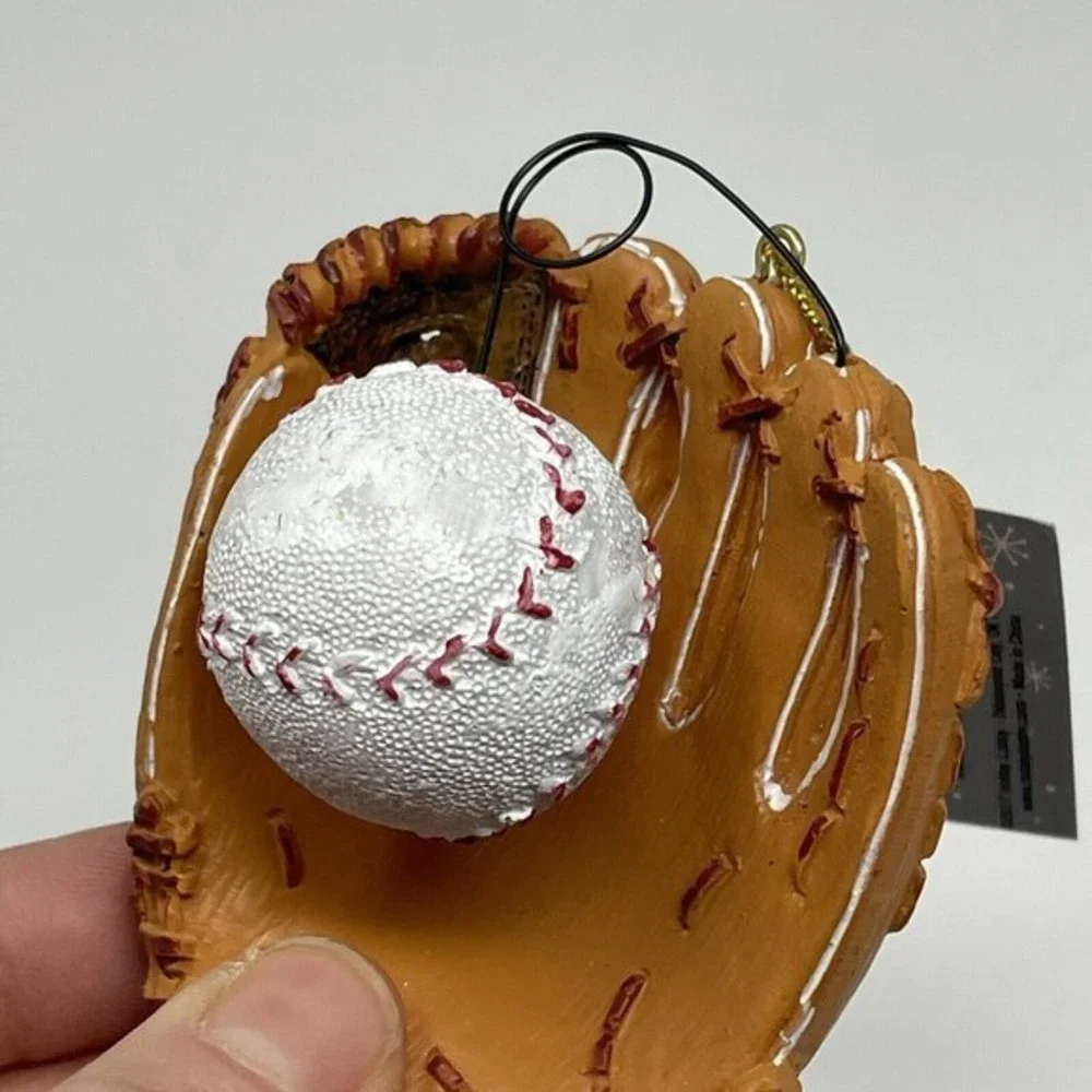 New‎ Baseball Glove Ball Christmas Ornament 3.5” Tan Brown Resin